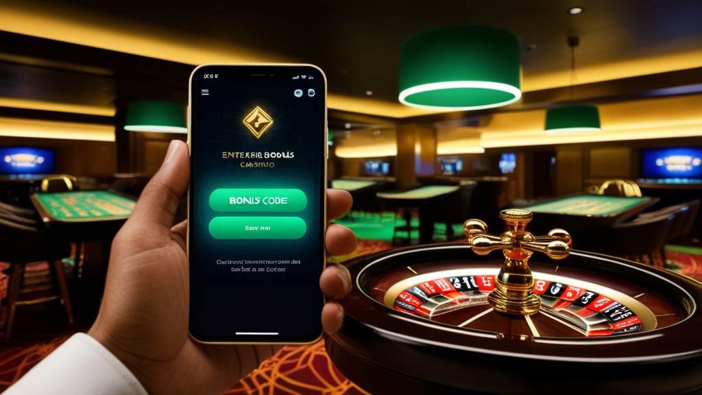 Speler voert bonuscode in op een scherm in een donker casino